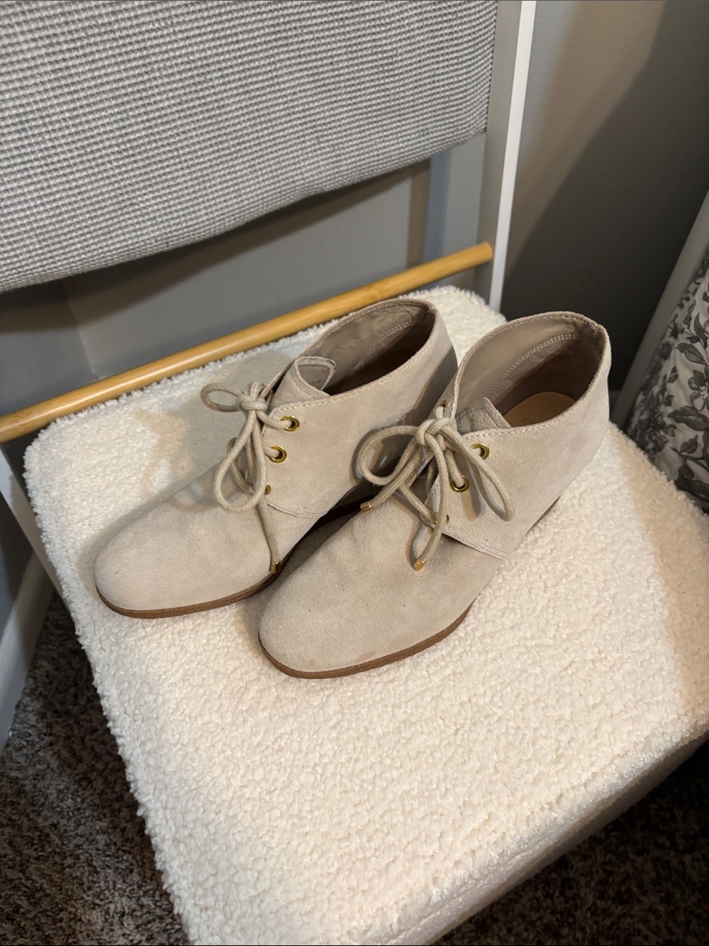 Cole Haan Beige Suede Lace-Up Ankle Boots